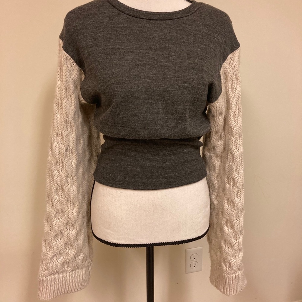 Grey Zara Sweater with Ivory Cable-knit Sleeves - Picture 2 of 10